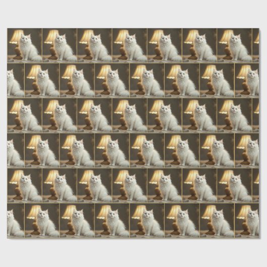 Weiße Katze in wärmer Lampe sitzend Geschenkpapier (Flach)