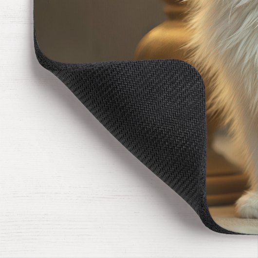 Weiße Katze in wärmer Lampe sitzend Mousepad (Ecke)