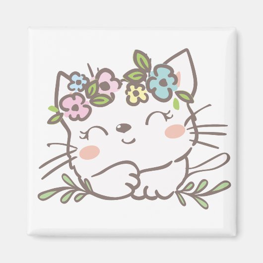 Weiße Katze, Kätzchen, Kätzchen Magnet (Vorne)