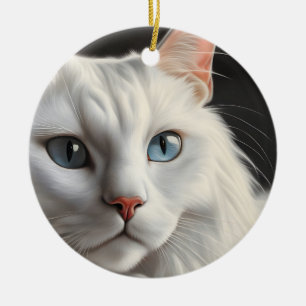 Weiße Katze Keramik Ornament