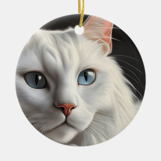 Weiße Katze Keramik Ornament (Vorne)