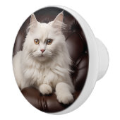 Weiße Katze Keramikknauf (Rechts)