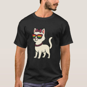 Weiße Katze LGBTQ Stolz Regenbogen Glam Lustig Mia T-Shirt