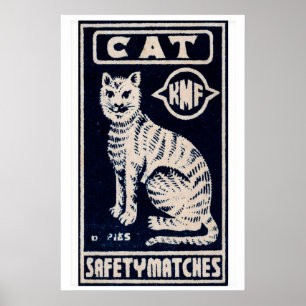 Weiße Katze Matchbox-Kunstprint, indische Vintage- Poster