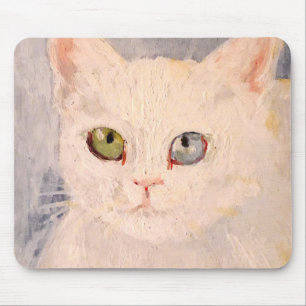 Weiße Katze mit blauem Auge und grünem Auge - Maus Mousepad