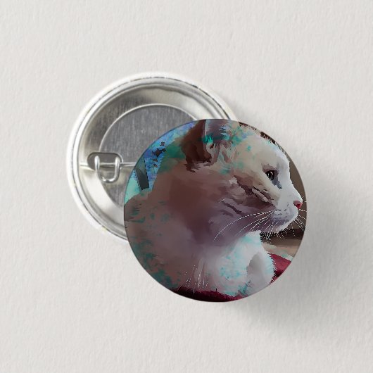 Weiße Katze mit blauem Farbeffekt Button (Vorne & Hinten)