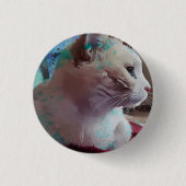 Weiße Katze mit blauem Farbeffekt Button (Vorderseite)