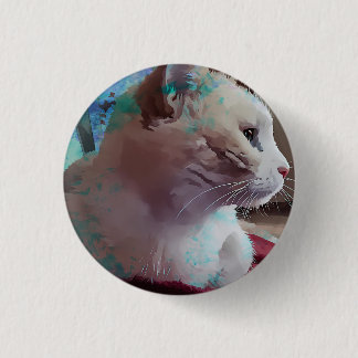 Weiße Katze mit blauem Farbeffekt Button