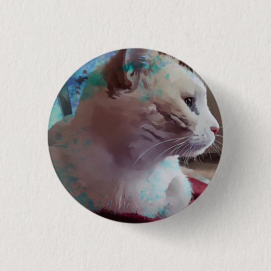 Weiße Katze mit blauem Farbeffekt Button (Vorderseite)