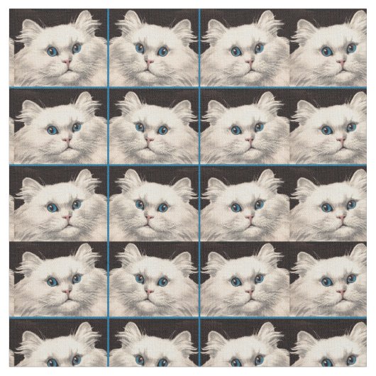 weiße Katze mit blauen Augen bedruckt Stoff (Nahaufnahme)