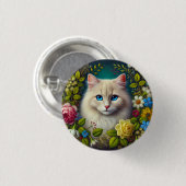 Weiße Katze mit blauen Augen Button (Vorne & Hinten)