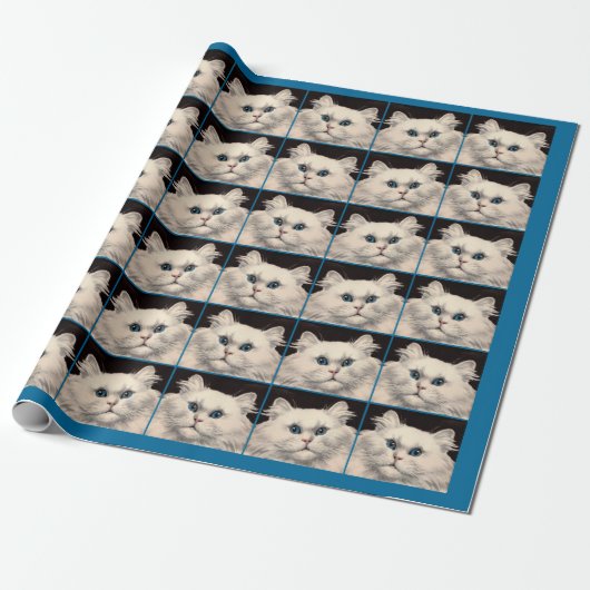 weiße Katze mit blauen Augen Geschenkpapier (Ungerollt)