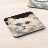 weiße Katze mit blauen Augen Getränkeuntersetzer (Linke Seite)