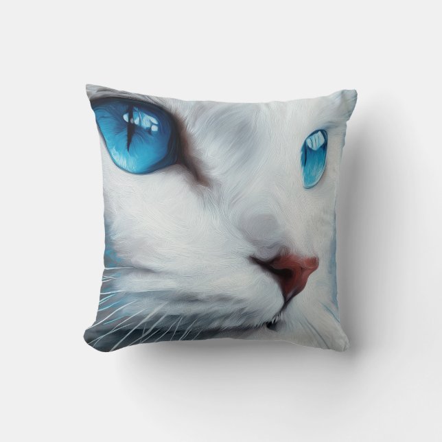 Weiße Katze mit blauen Augen Kissen (Vorderseite)