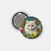 Weiße Katze mit blauen Augen Magnet (Vorderseite/Rückseite)