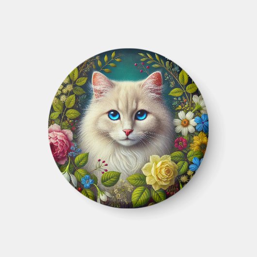 Weiße Katze mit blauen Augen Magnet (Vorne)