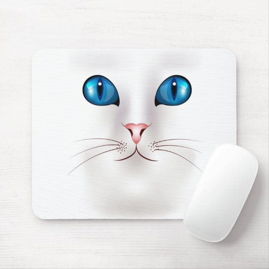 Weiße Katze mit blauen Augen Mousepad (Mit Mouse)