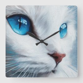 Weiße Katze mit blauen Augen Quadratische Wanduhr