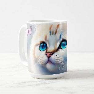 weiße Katze mit blauen Augen Wasserfarbenbild Kaffeetasse