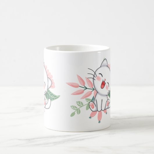 weiße Katze mit Blume Kaffeetasse (Mittel)
