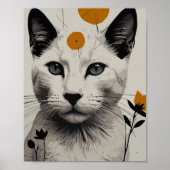 Weiße Katze mit Blumenelementen Poster (Vorne)