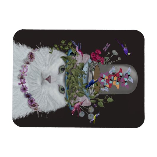 Weiße Katze mit Butterfly Bell Jar Magnet (Horizontal)