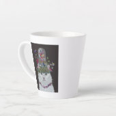 Weiße Katze mit Butterfly Bell Jar Milchtasse (Linke Ecke)