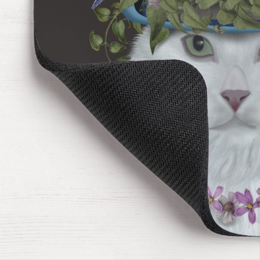 Weiße Katze mit Butterfly Bell Jar Mousepad (Ecke)