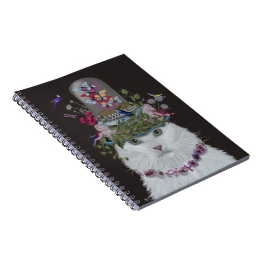 Weiße Katze mit Butterfly Bell Jar Notizblock (Rechte Seite)