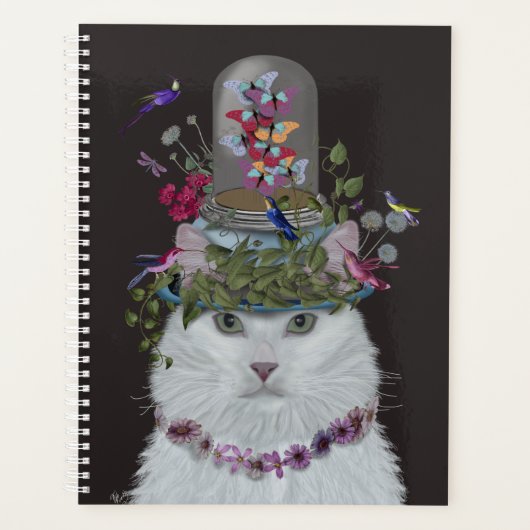 Weiße Katze mit Butterfly Bell Jar Planer (Vorderseite)