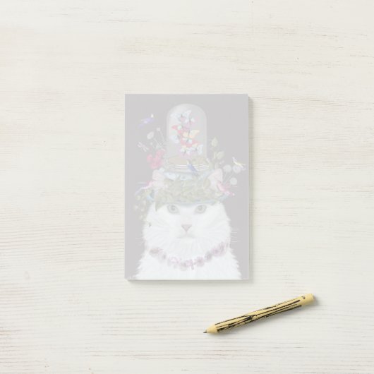 Weiße Katze mit Butterfly Bell Jar Post-it Klebezettel (Auf Schreibtisch)