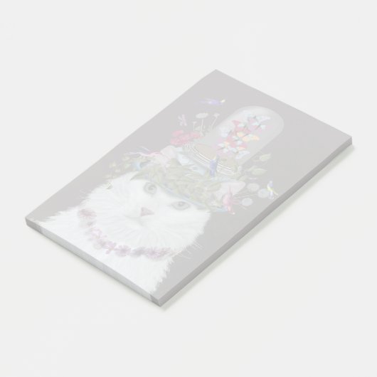 Weiße Katze mit Butterfly Bell Jar Post-it Klebezettel (angewinkelt)