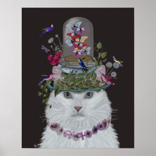 Weiße Katze mit Butterfly Bell Jar Poster (Vorne)