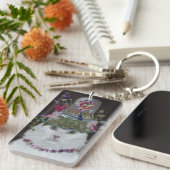 Weiße Katze mit Butterfly Bell Jar Schlüsselanhänger (Vorderseite rechts)