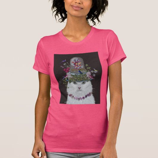 Weiße Katze mit Butterfly Bell Jar T-Shirt (Vorderseite)