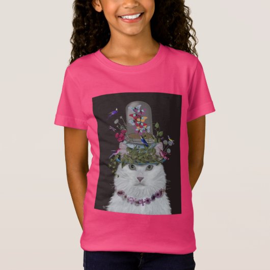 Weiße Katze mit Butterfly Bell Jar T-Shirt (Vorderseite)