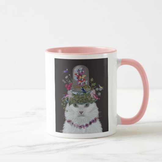 Weiße Katze mit Butterfly Bell Jar Tasse (Rechts)