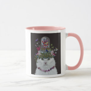Weiße Katze mit Butterfly-Glocke Tasse