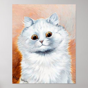 Weiße Katze mit Fan Poster