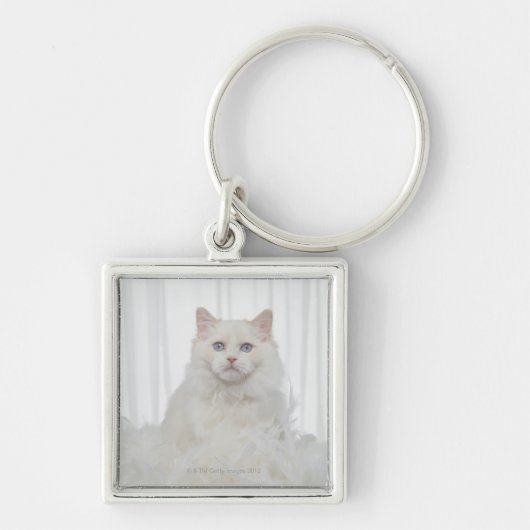 Weiße Katze mit Federn Schlüsselanhänger (Vorne)