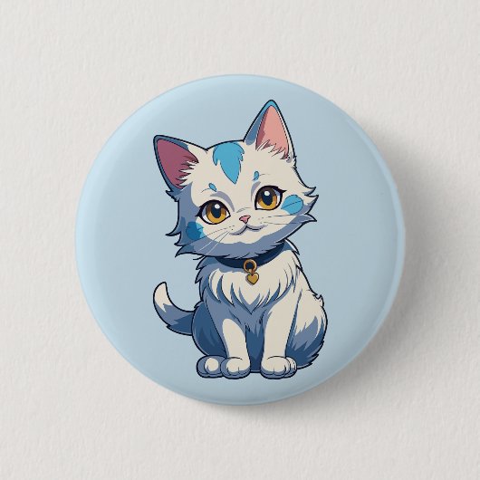 Weiße Katze mit Feline Charm Button (Vorderseite)