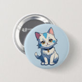 Weiße Katze mit Feline Charm Button (Vorne & Hinten)