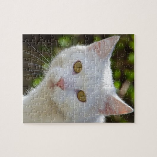 Weiße Katze mit gelben Augen Puzzle (Horizontal)