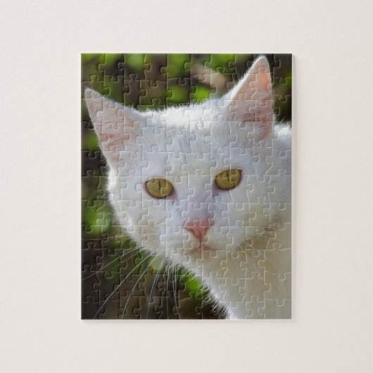 Weiße Katze mit gelben Augen Puzzle (Vertikal)