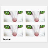 Weiße Katze mit grün grünen Augen Rechteckiger Aufkleber (Blatt)