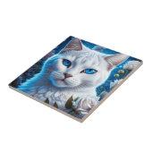 Weiße Katze mit hellblauen Augen, Bläschen Fliese (Seite)