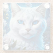 Weiße Katze mit hellblauen Augen, Bläschen Glasuntersetzer (Rückseite)