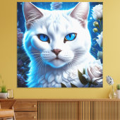 Weiße Katze mit hellblauen Augen, Bläschen Leinwanddruck (Insitu (Wohnzimmer))