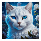 Weiße Katze mit hellblauen Augen, Bläschen Poster (Vorderseite)