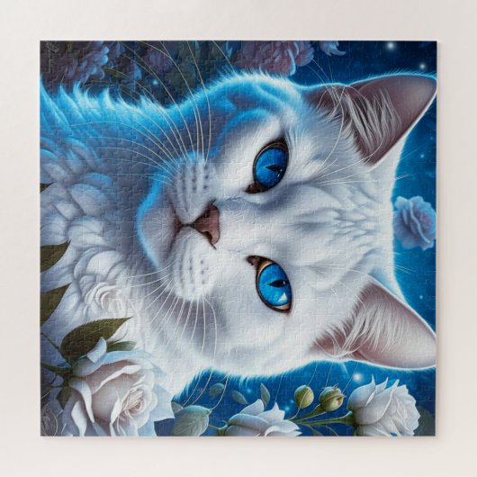 Weiße Katze mit hellblauen Augen, Bläschen Puzzle (Horizontal)